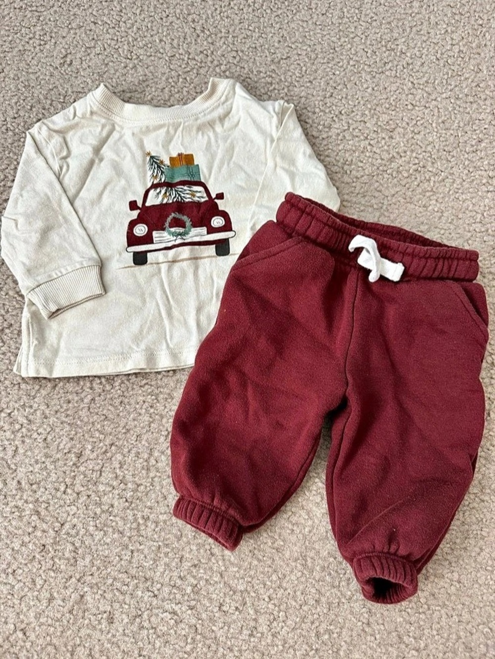 Little Co. Matching Set Burgundy & White Baby 9M